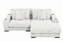 Lindyn II Ivory Jumbo Corduroy 2pc Reversible Sectional Sofa w/ Dual Cupholders & USB Ports - Ornate Home