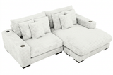 Lindyn II Ivory Jumbo Corduroy 2pc Reversible Sectional Sofa w/ Dual Cupholders & USB Ports - Ornate Home