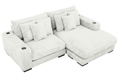 Lindyn II Ivory Jumbo Corduroy 2pc Reversible Sectional Sofa w/ Dual Cupholders & USB Ports - Ornate Home