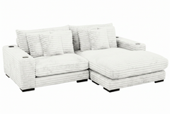 Lindyn II Ivory Jumbo Corduroy 2pc Reversible Sectional Sofa w/ Dual Cupholders & USB Ports - Ornate Home