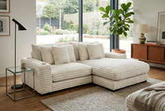 Lindyn II Ivory Jumbo Corduroy 2pc Reversible Sectional Sofa w/ Dual Cupholders & USB Ports - Ornate Home