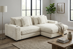 Lindyn II Ivory Jumbo Corduroy 2pc Reversible Sectional Sofa w/ Dual Cupholders & USB Ports - Ornate Home