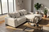 Lindyn II Ivory Jumbo Corduroy 2pc Reversible Sectional Sofa w/ Dual Cupholders & USB Ports - Ornate Home