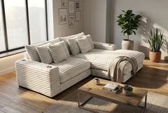 Lindyn II Ivory Jumbo Corduroy 2pc Reversible Sectional Sofa w/ Dual Cupholders & USB Ports - Ornate Home