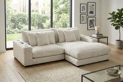 Lindyn II Ivory Jumbo Corduroy 2pc Reversible Sectional Sofa w/ Dual Cupholders & USB Ports - Ornate Home