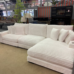 Lindyn II Ivory Jumbo Corduroy 3pc Reversible Sectional Sofa w/ Dual Cupholders & USB Ports - Ornate Home