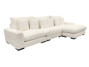 Lindyn II Ivory Jumbo Corduroy 3pc Reversible Sectional Sofa w/ Dual Cupholders & USB Ports - Ornate Home