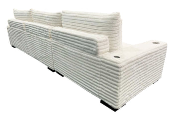 Lindyn II Ivory Jumbo Corduroy 3pc Reversible Sectional Sofa w/ Dual Cupholders & USB Ports - Ornate Home