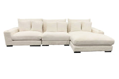 Lindyn II Ivory Jumbo Corduroy 3pc Reversible Sectional Sofa w/ Dual Cupholders & USB Ports - Ornate Home