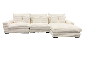 Lindyn II Ivory Jumbo Corduroy 3pc Reversible Sectional Sofa w/ Dual Cupholders & USB Ports - Ornate Home