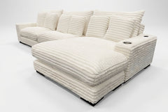 Lindyn II Ivory Jumbo Corduroy 3pc Reversible Sectional Sofa w/ Dual Cupholders & USB Ports - Ornate Home