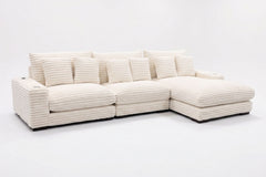 Lindyn II Ivory Jumbo Corduroy 3pc Reversible Sectional Sofa w/ Dual Cupholders & USB Ports - Ornate Home