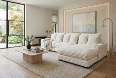Lindyn II Ivory Jumbo Corduroy 3pc Reversible Sectional Sofa w/ Dual Cupholders & USB Ports - Ornate Home