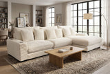 Lindyn II Ivory Jumbo Corduroy 3pc Reversible Sectional Sofa w/ Dual Cupholders & USB Ports - Ornate Home