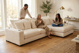 Lindyn II Ivory Jumbo Corduroy 3pc Reversible Sectional Sofa w/ Dual Cupholders & USB Ports - Ornate Home