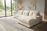 Lindyn II Ivory Jumbo Corduroy 3pc Reversible Sectional Sofa w/ Dual Cupholders & USB Ports - Ornate Home