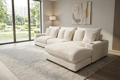 Lindyn II Ivory Jumbo Corduroy 3pc Reversible Sectional Sofa w/ Dual Cupholders & USB Ports - Ornate Home