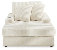 Lindyn Ivory Chaise w/ 2 Cup Holders & USB Charging Port - Ornate Home