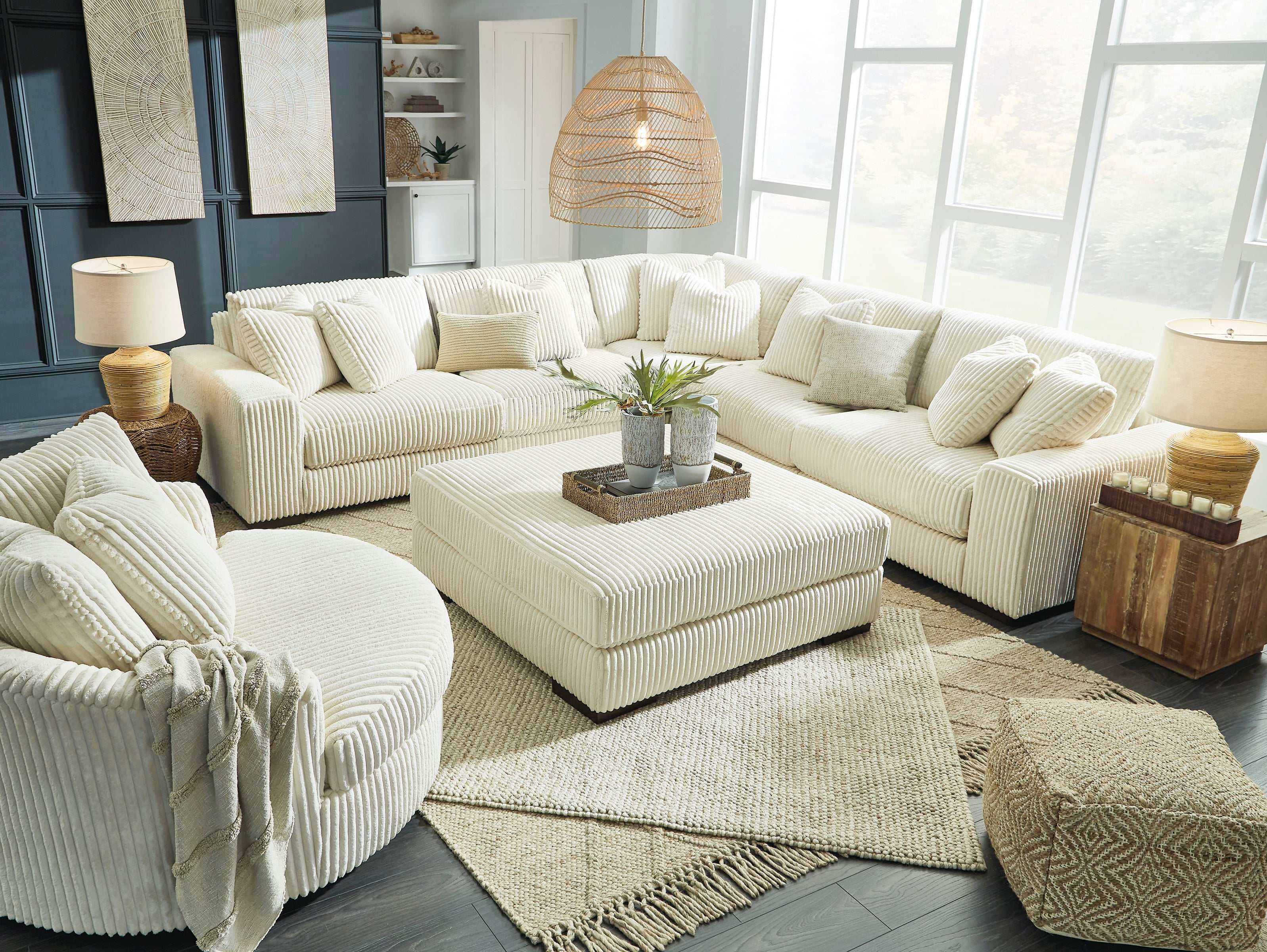 Ashley Furniture Lindyn Ivory 5pc Symmetrical Sectional | Ornate Home