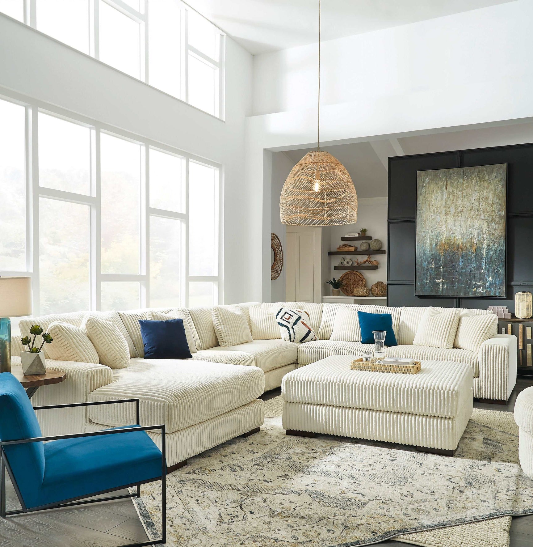 Lindyn Ivory 6pc LAF Chaise Sectional - Ornate Home