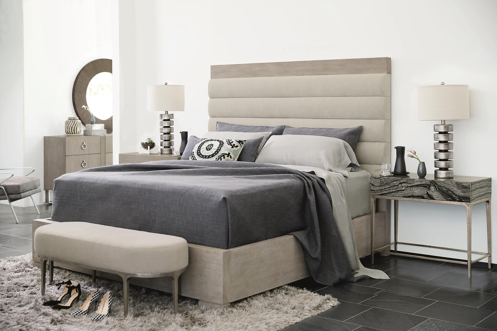 Linea Cerused Greige/Grey Panel King Bed - Ornate Home