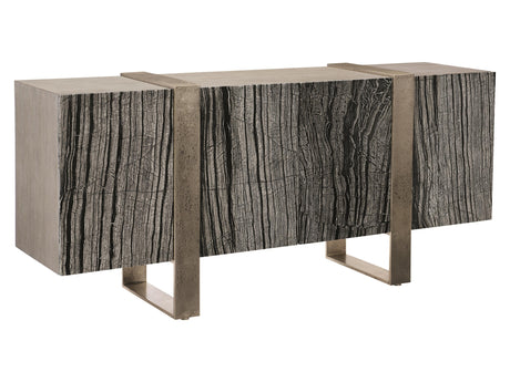 Linea Textured Graphite/Black Forest Marble/Cerused Greige Entertainment Credenza - Ornate Home