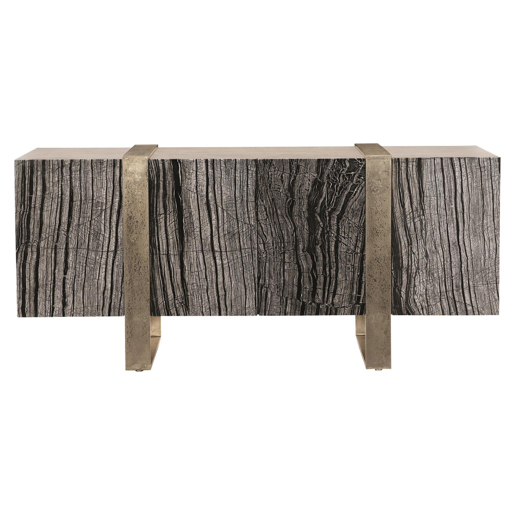 Linea Textured Graphite/Black Forest Marble/Cerused Greige Entertainment Credenza - Ornate Home