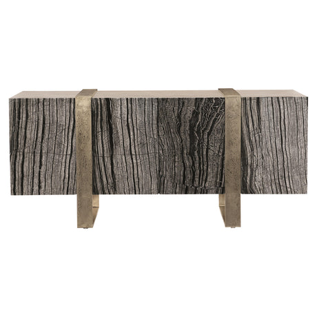 Linea Textured Graphite/Black Forest Marble/Cerused Greige Entertainment Credenza - Ornate Home
