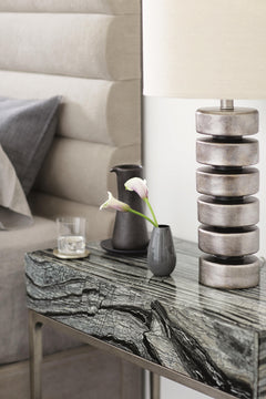 Linea Textured Graphite/Black Forest Marble Nightstand - Ornate Home