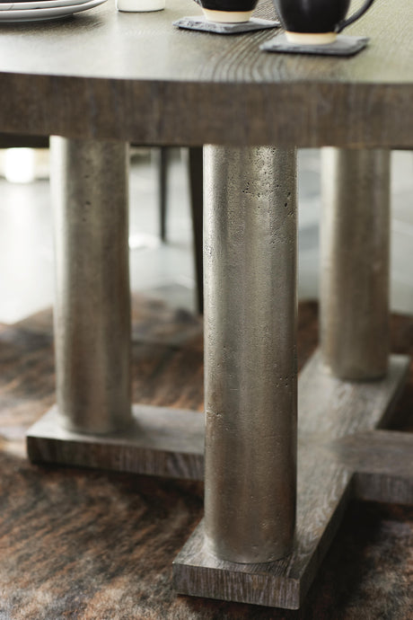 Linea Textured Graphite/Cerused Charcoal Round Dining Table - Ornate Home