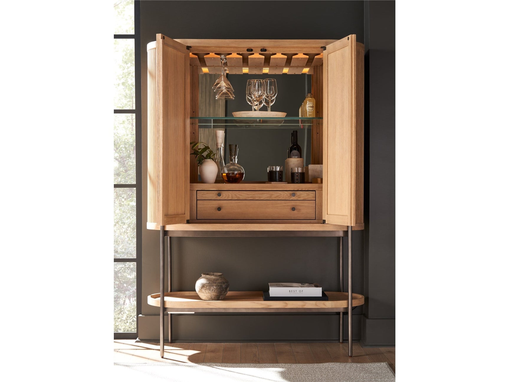 Linnea Natural Oak Bar Cabinet - Ornate Home