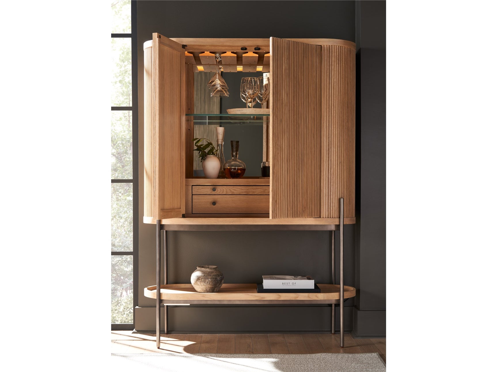 Linnea Natural Oak Bar Cabinet - Ornate Home