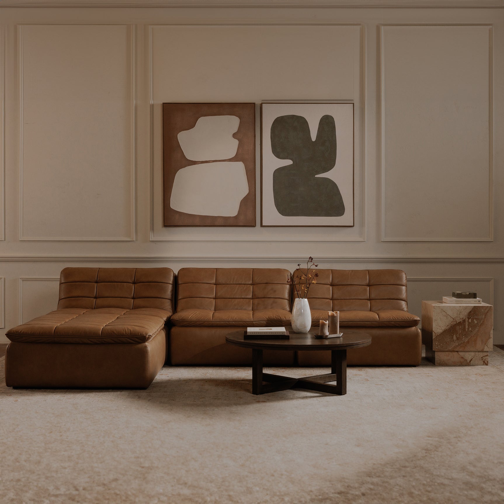 Lino Tan Leather Armless Modular Sofa - Ornate Home