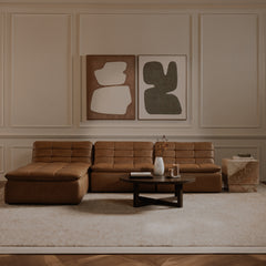 Lino Tan Leather Lounge Modular Sectional - Ornate Home