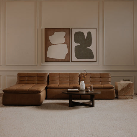 Lino Tan Leather Ottoman - Ornate Home