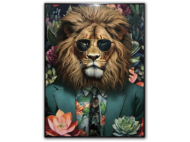 Lion in Green Suit Gloss Canvas w/ Rocks in Frame Wall Art - Ornate Home