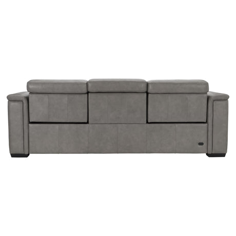 Lioni Grey Leather Power Motion Sofa - Ornate Home