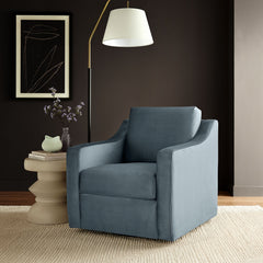 Liora Cadet Blue Performance Velvet Armchair - Ornate Home