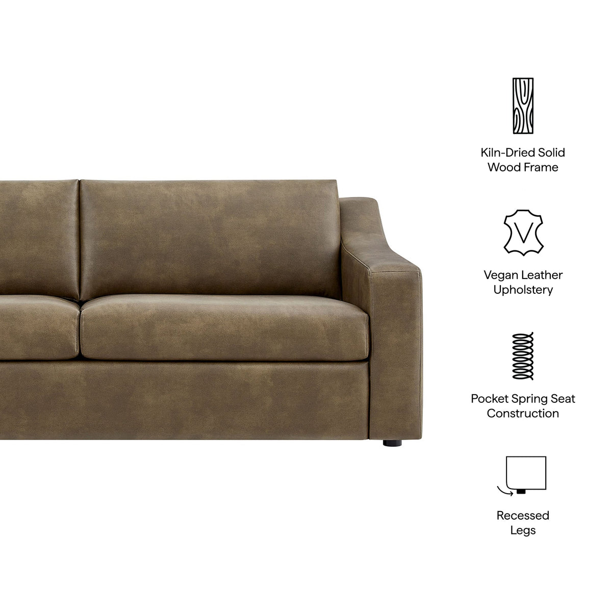 Liora Mushroom 87 Inch Vegan Leather Sofa - Ornate Home