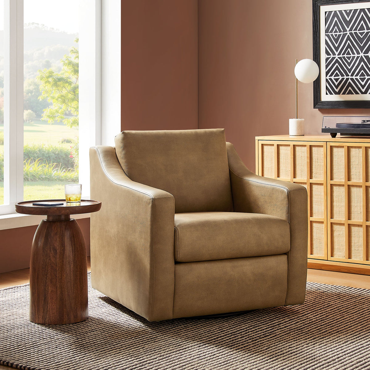 Liora Toast Vegan Leather Swivel Armchair - Ornate Home