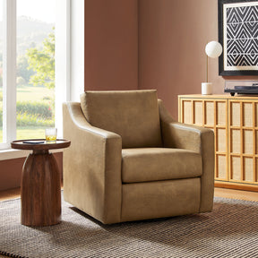 Liora Toast Vegan Leather Swivel Armchair - Ornate Home