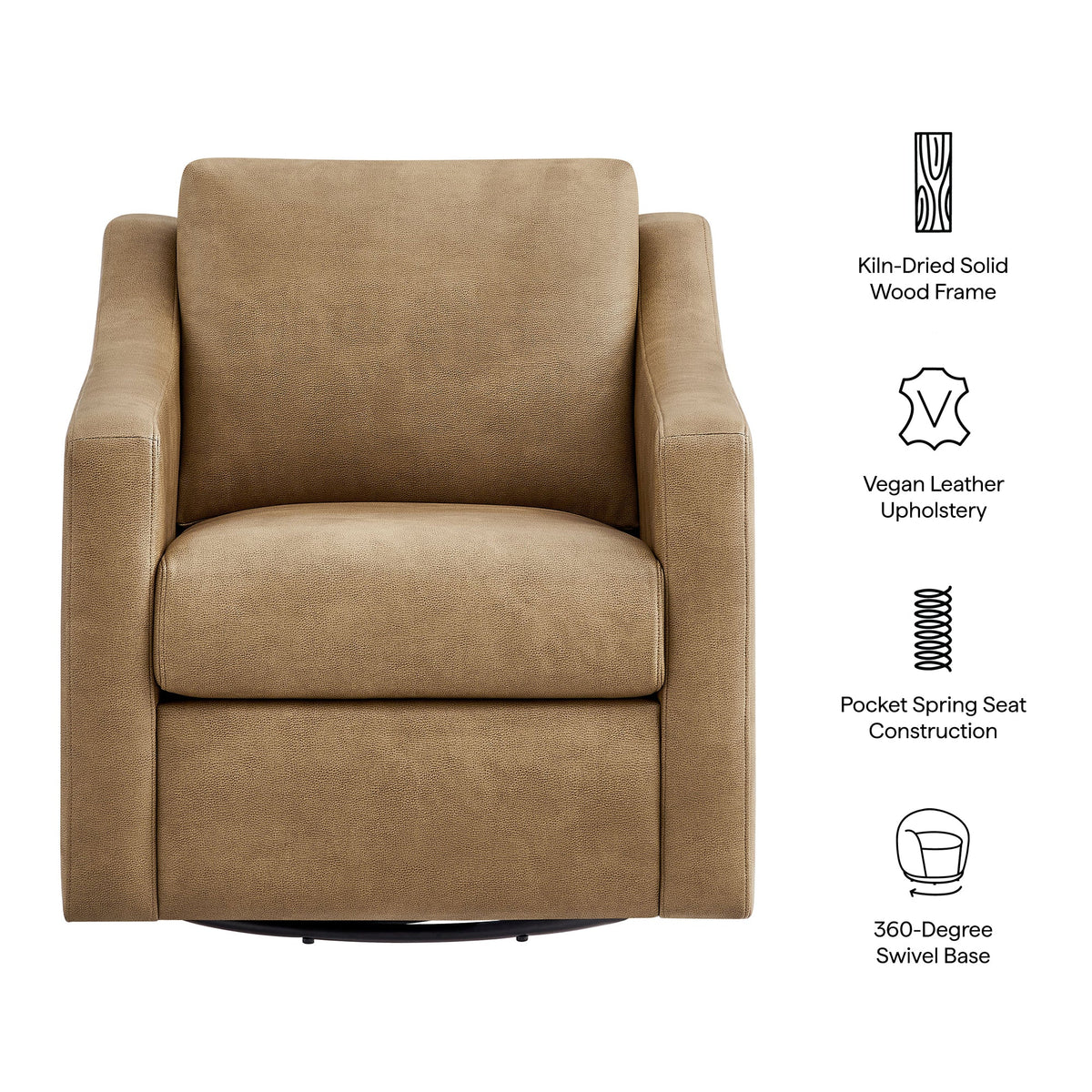 Liora Toast Vegan Leather Swivel Armchair - Ornate Home