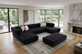 Lipa Black Velvet Double Chaise "U" Shape Sectional Sofa - Ornate Home