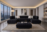 Lipa Black Velvet Double Chaise "U" Shape Sectional Sofa - Ornate Home