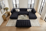 Lipa Black Velvet Double Chaise "U" Shape Sectional Sofa - Ornate Home