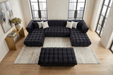 Lipa Black Velvet Double Chaise "U" Shape Sectional Sofa - Ornate Home