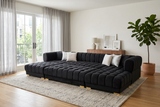 Lipa Black Velvet Double Chaise "U" Shape Sectional Sofa - Ornate Home