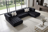 Lipa Black Velvet Double Chaise "U" Shape Sectional Sofa - Ornate Home