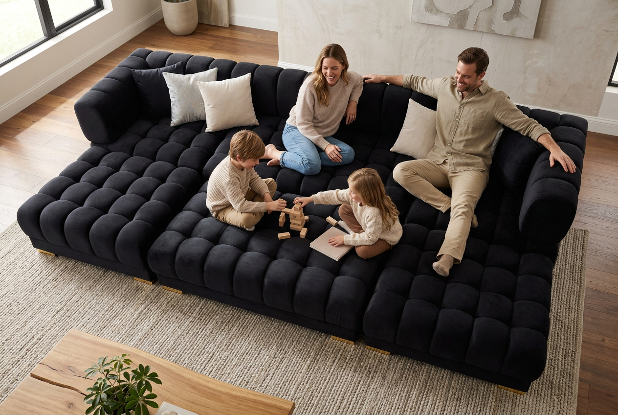 Lipa Black Velvet Double Chaise "U" Shape Sectional Sofa - Ornate Home