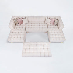 Lipa Ivory Velvet Double Chaise "U" Shape Sectional Sofa - Ornate Home